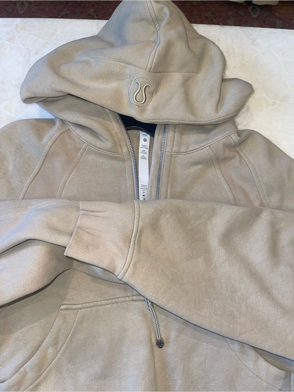 Lululemon Scuba Half-Zip Hoodie Cropped Sweatshirt in neutral beige color sz 4 - Picture 10 of 13